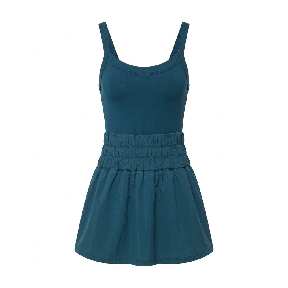 Free People Movement Way Home Skort Romper Women Small Teal Smocked Activewear